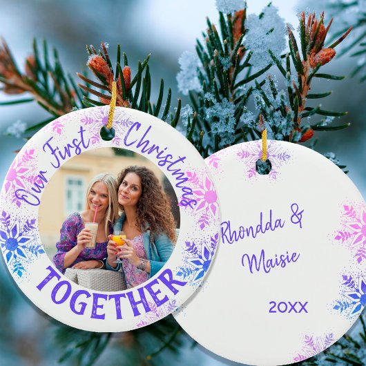 First Christmas Together Foto Bright Snowflake Keramik Ornament