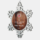 First Christmas together love tree rustic wood Schneeflocken Zinn-Ornament (Rechts)