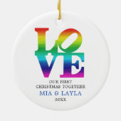 First Christmas Together Personalized Rainbow LOVE Keramik Ornament (Hinten)