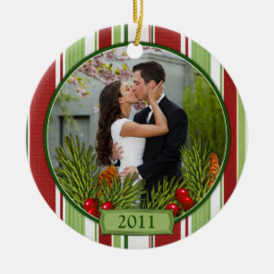 First Christmas Together Stripes Boughs Foto Keramikornament