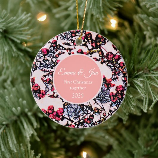 First Christmas together winter berries Keramik Ornament (Baum)