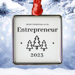First Christmas Unternehmer Luxus Stil Ornament Aus Metall<br><div class="desc">Erste Weihnachten als Unternehmer Luxus-Stil-Ornament für jemanden,  der selbstständig und startet eine neue Arbeit. Elegante Urlaubsornamente in Weiß mit schwarzen Buchstaben,  Bäumen und Sternen.</div>