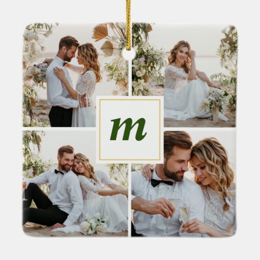 First Christmas Verheiratet Couple Newlyweds Monog Keramikornament (Rückseite)