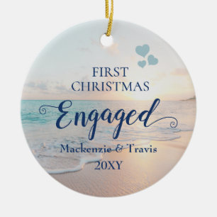 First Christmas Verlobt Beach Sunset Keramik Ornam Ornament