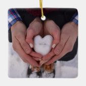 First Christmas Verlobt Couple Foto Elegante Keramikornament (Vorderseite)