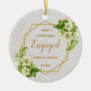 First Christmas Verpflichtungsged Gold Marble Whit Keramik Ornament