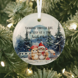 First Christmas Watercolor Camping Newlyweds Ornament Aus Glas