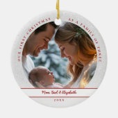 First Christmas White Red First Family Baby Photo Keramik Ornament (Hinten)