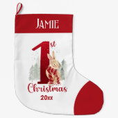 First Christmas Winter Bunny Baby Red Name Großer Weihnachtsstrumpf (Vorderseite)