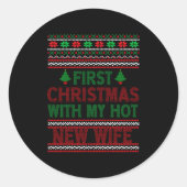 First Christmas With My Hot New Wife Funny Xmas Hu Runder Aufkleber (Vorderseite)