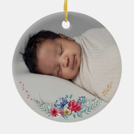 First Christmas Woodland Animal Baby Foto Keramik Ornament (Hinten)