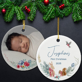 First Christmas Woodland Animal Baby Foto Keramik Ornament