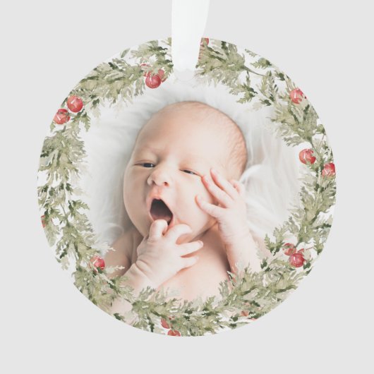 First Christmas Wreath Baby Foto Ornament (Vorderseite)
