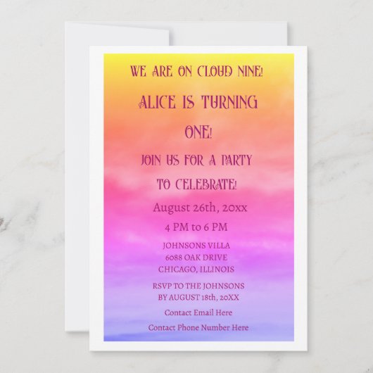 First Cloud Nine Birthday Party 1st Pink Artsy Einladung (Vorderseite)