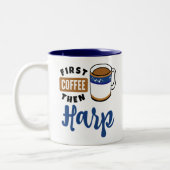 First Coffee Dann Harfe Music Lover Zweifarbige Tasse (Links)
