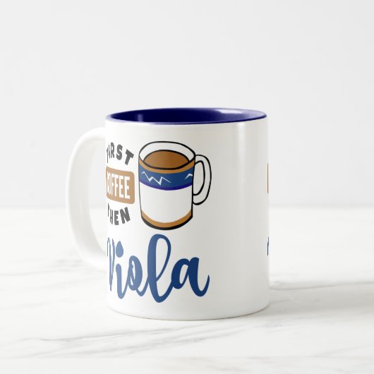First Coffee Dann Viola Music Lover Zweifarbige Tasse (Vorderseite Links)