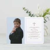 First Communion Baby Blue mit Foto Einladung (Stehend Vorderseite)