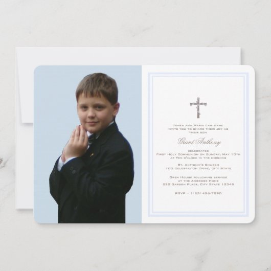 First Communion Baby Blue mit Foto Einladung (Vorderseite)