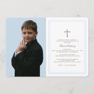 First Communion Baby Blue mit Foto Einladung