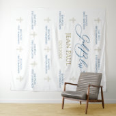 First Communion banner backdrop blue and gold Wandteppich (Beispiel (Horizontal))