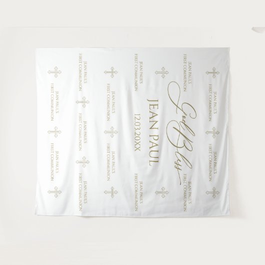 First Communion banner backdrop gold Wandteppich (Vorderseite (Horizontal))