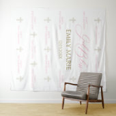First Communion banner backdrop pink and gold Wandteppich (Beispiel (Horizontal))