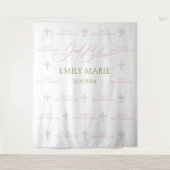 First Communion banner backdrop pink and gold Wandteppich (Vorderseite)
