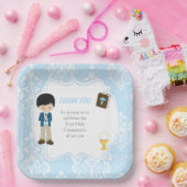 First Communion Black Hair Boy Danke Pappteller (Party)