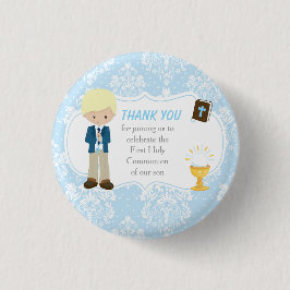 First Communion Blonde Hair Boy Danke Button