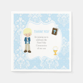 First Communion Blonde Hair Boy Danke Serviette