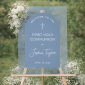 First Communion Blue Arch Floral Pattern Welcome Acrylschild