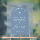 First Communion Blue Arch Floral Pattern Welcome Acrylschild (Neutral)