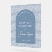 First Communion Blue Arch Floral Pattern Welcome Acrylschild (Winkel)