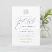 First Communion blue Invitation Einladung (Stehend Vorderseite)