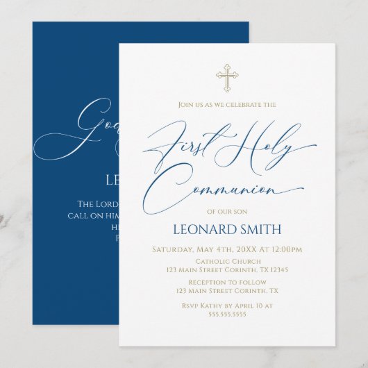 First Communion  blue Invitation Einladung (Vorne/Hinten)