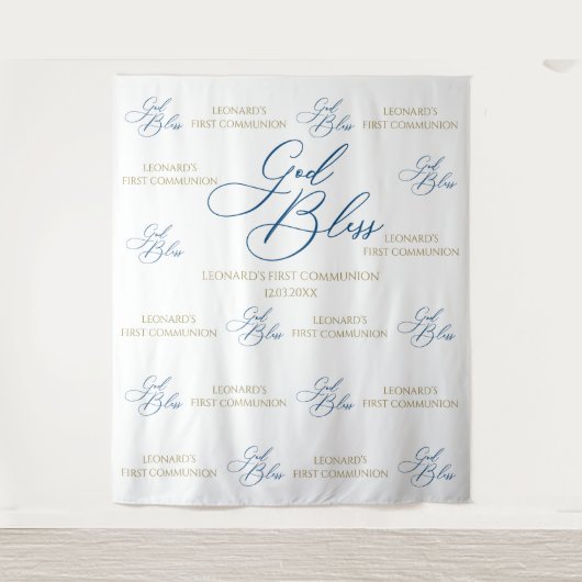 First Communion blue photobooth backdrop Wandteppich (Vorderseite)