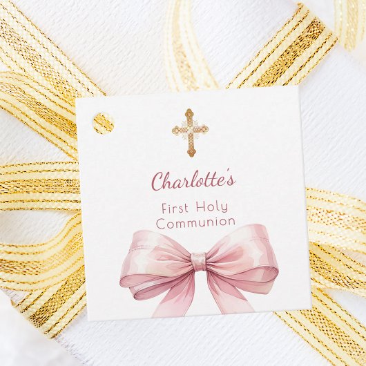 First Communion blush pink bow cross girl DIY Geschenkanhänger