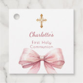 First Communion blush pink bow cross girl DIY Geschenkanhänger (Vorderseite)