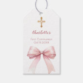 First Communion blush pink bow cross girl DIY Geschenkanhänger (Vorderseite)
