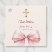 First Communion blush pink bow ivory cross DIY Geschenkanhänger (Vorderseite)