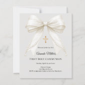 First Communion bow ivory pearls gray invitation (Vorderseite)
