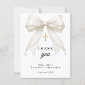 First Communion bow white ivory pearls Dankeskarte (Vorderseite)