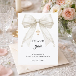 First Communion bow white ivory pearls Dankeskarte