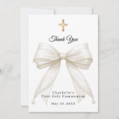 First Communion bow white ivory pearls photo Dankeskarte (Vorderseite)