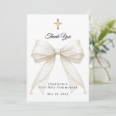 First Communion bow white ivory pearls photo Dankeskarte (Stehend Vorderseite)