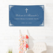 First Communion Boy Classic Blue Elegante Cross Banner (Insitu)