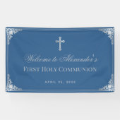 First Communion Boy Classic Blue Elegante Cross Banner (Horizontal)