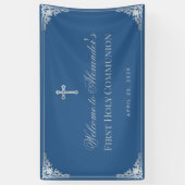 First Communion Boy Classic Blue Elegante Cross Banner (Vertikal)