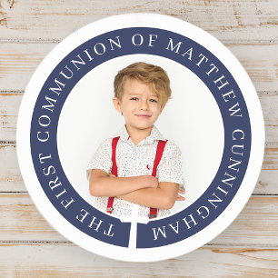 First Communion Boy Custom Foto & Simple Cross Runder Aufkleber