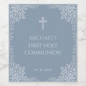 First Communion Boy Dusty Blue Imitats Silberne Bl Weinetikett (Einzelnes Label)